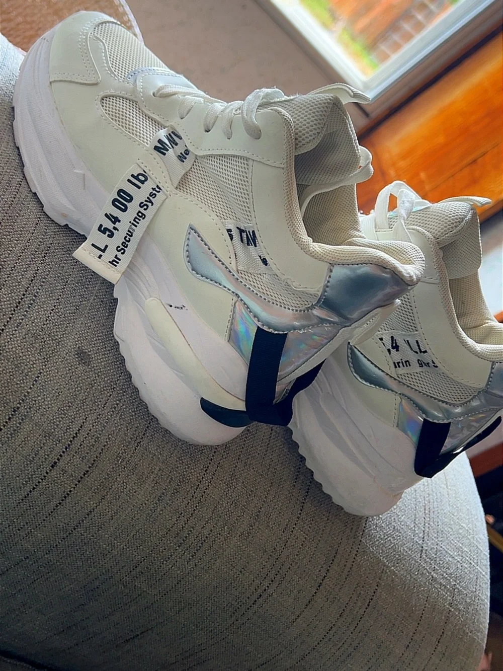 Women’s Chunky Platform Sneakers - White with Iridescent Accents